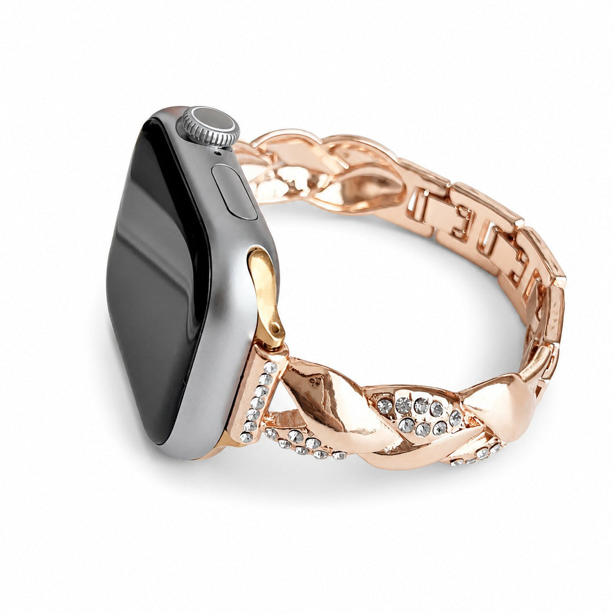 iBandGear Rhinestone Leaf Link Band for Apple Watch – Elegant Metal Bracelet - Rose Gold