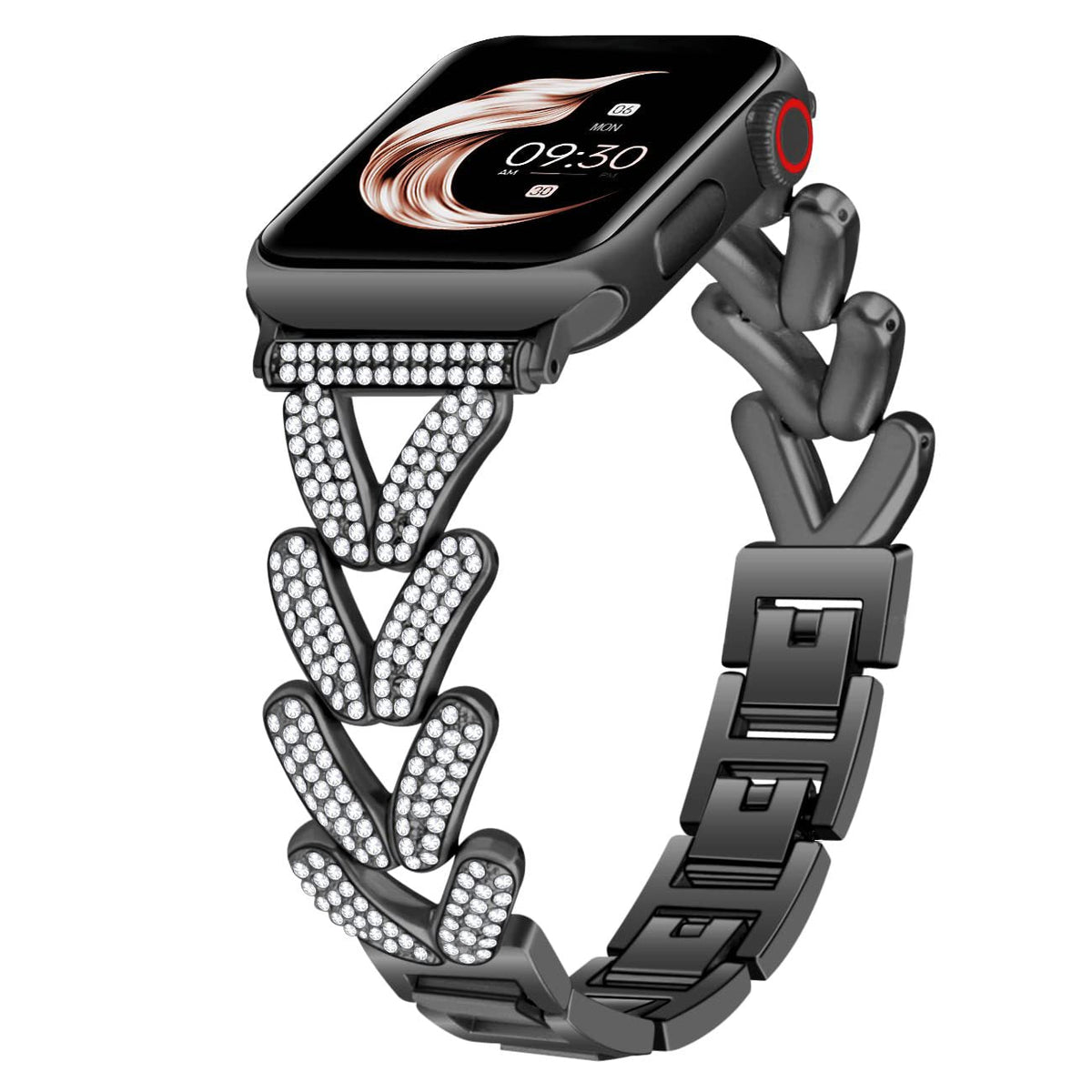 iBandGear Rhinestone Wheat Link Band for Apple Watch Elegant Jewelry Style - Black