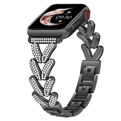 iBandGear Rhinestone Wheat Link Band for Apple Watch Elegant Jewelry Style - Black