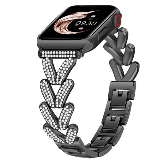 iBandGear Rhinestone Wheat Link Band for Apple Watch Elegant Jewelry Style - Black
