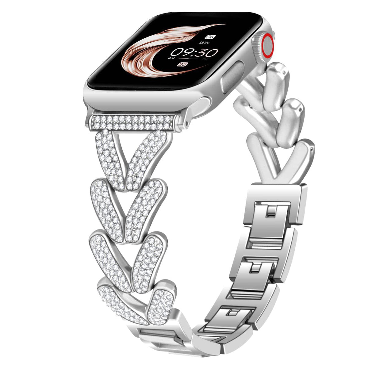 iBandGear Rhinestone Wheat Link Band for Apple Watch Elegant Jewelry Style - Silver