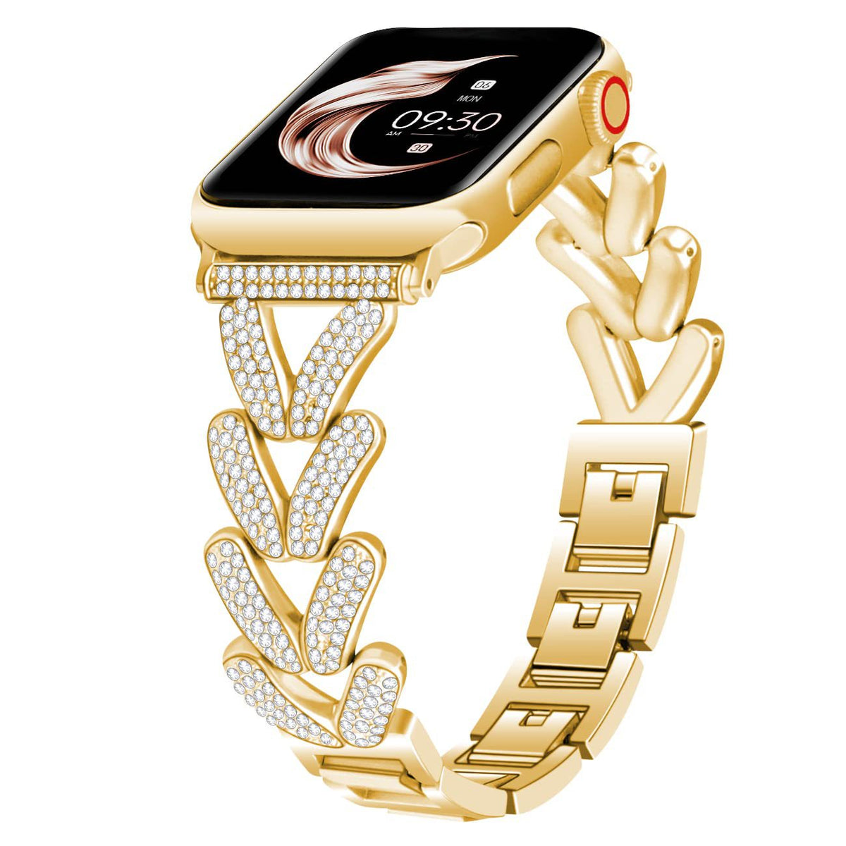 iBandGear Rhinestone Wheat Link Band for Apple Watch Elegant Jewelry Style - Gold