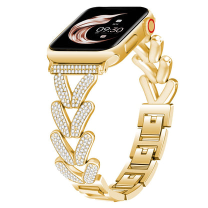 iBandGear Rhinestone Wheat Link Band for Apple Watch Elegant Jewelry Style - Gold