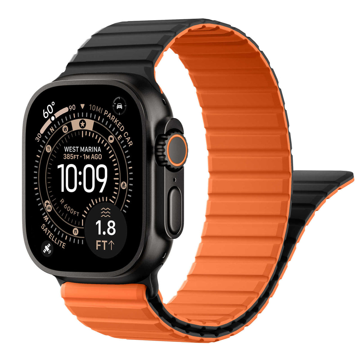 iBandGear RidgeFlex Silicone Sport Band for Apple Watch - Black-Orange