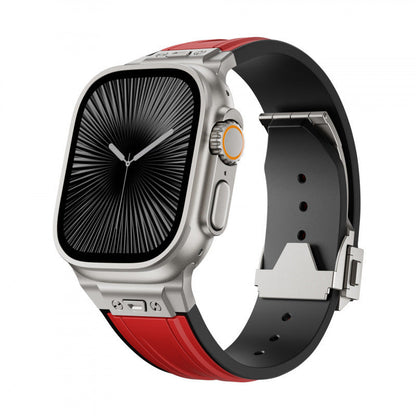 iBandGear Rugged Elastic Silicone Band for Apple Watch Adventure Sport Style - Titanium-Red