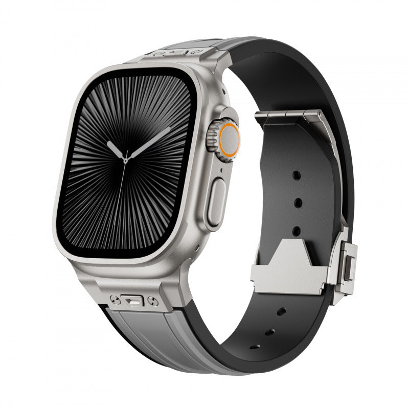 iBandGear Rugged Elastic Silicone Band for Apple Watch Adventure Sport Style - Titanium-Gray