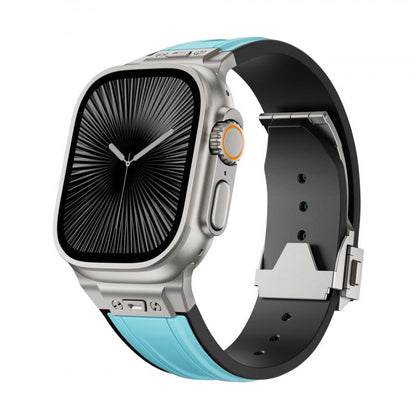 iBandGear Rugged Elastic Silicone Band for Apple Watch Adventure Sport Style - Titanium-Blue