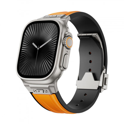 iBandGear Rugged Elastic Silicone Band for Apple Watch Adventure Sport Style - Titanium-Orange