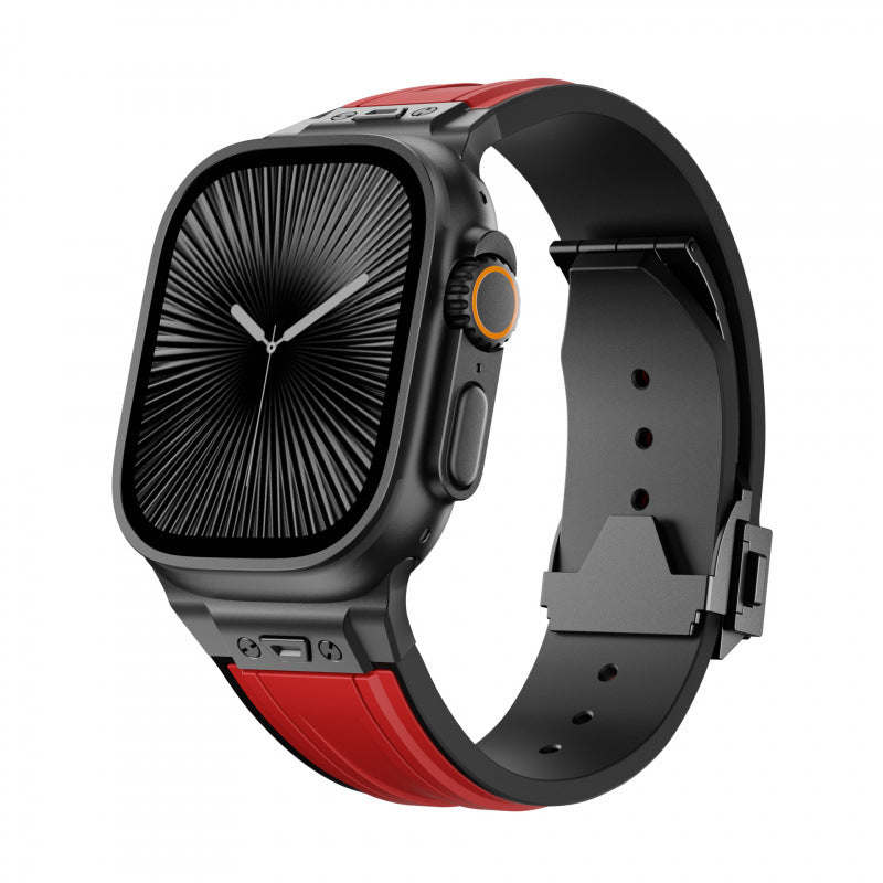 iBandGear Rugged Elastic Silicone Band for Apple Watch Adventure Sport Style - Black-Red