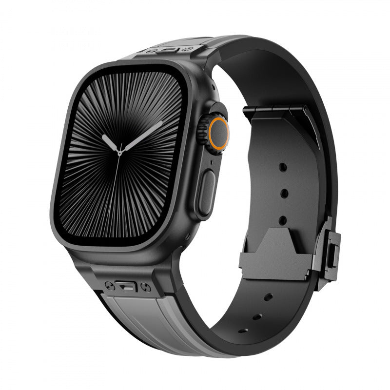 iBandGear Rugged Elastic Silicone Band for Apple Watch Adventure Sport Style - Black-Gray