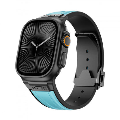 iBandGear Rugged Elastic Silicone Band for Apple Watch Adventure Sport Style - Black-Blue