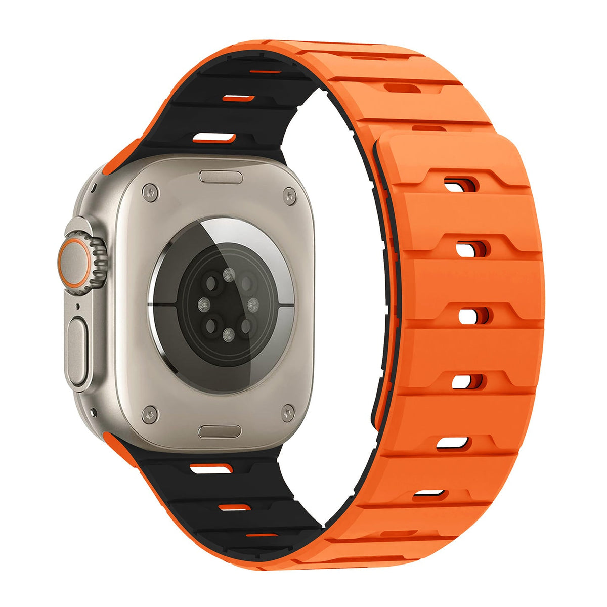 iBandGear Rugged Magnetic Silicone Band for Apple Watch - Orange-Black