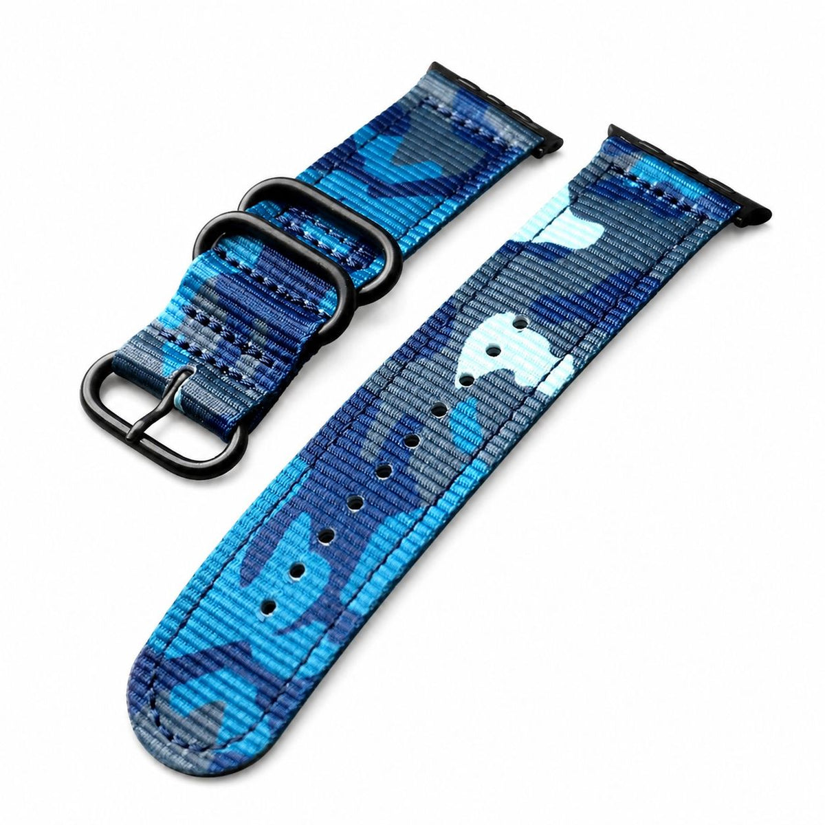 iBandGear Rugged Nylon Tactical Band for Apple Watch – Outdoor Camo Style - Blue-Black