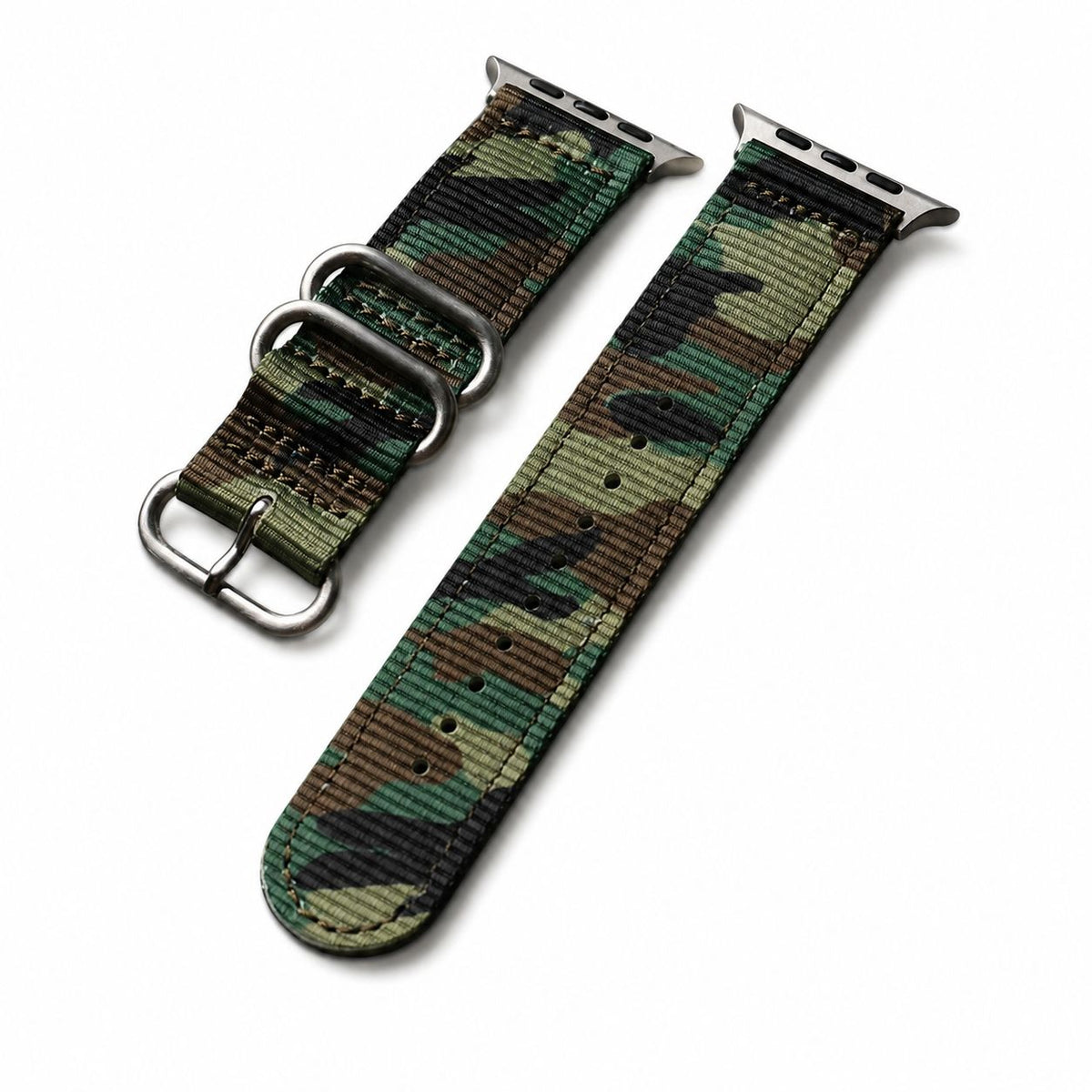 iBandGear Rugged Nylon Tactical Band for Apple Watch – Outdoor Camo Style - Green-Silver