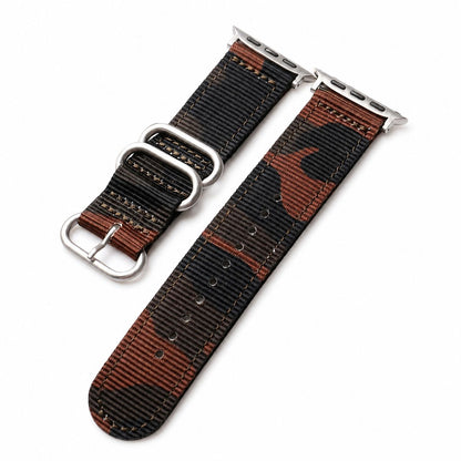 iBandGear Rugged Nylon Tactical Band for Apple Watch – Outdoor Camo Style - Brown-Silver
