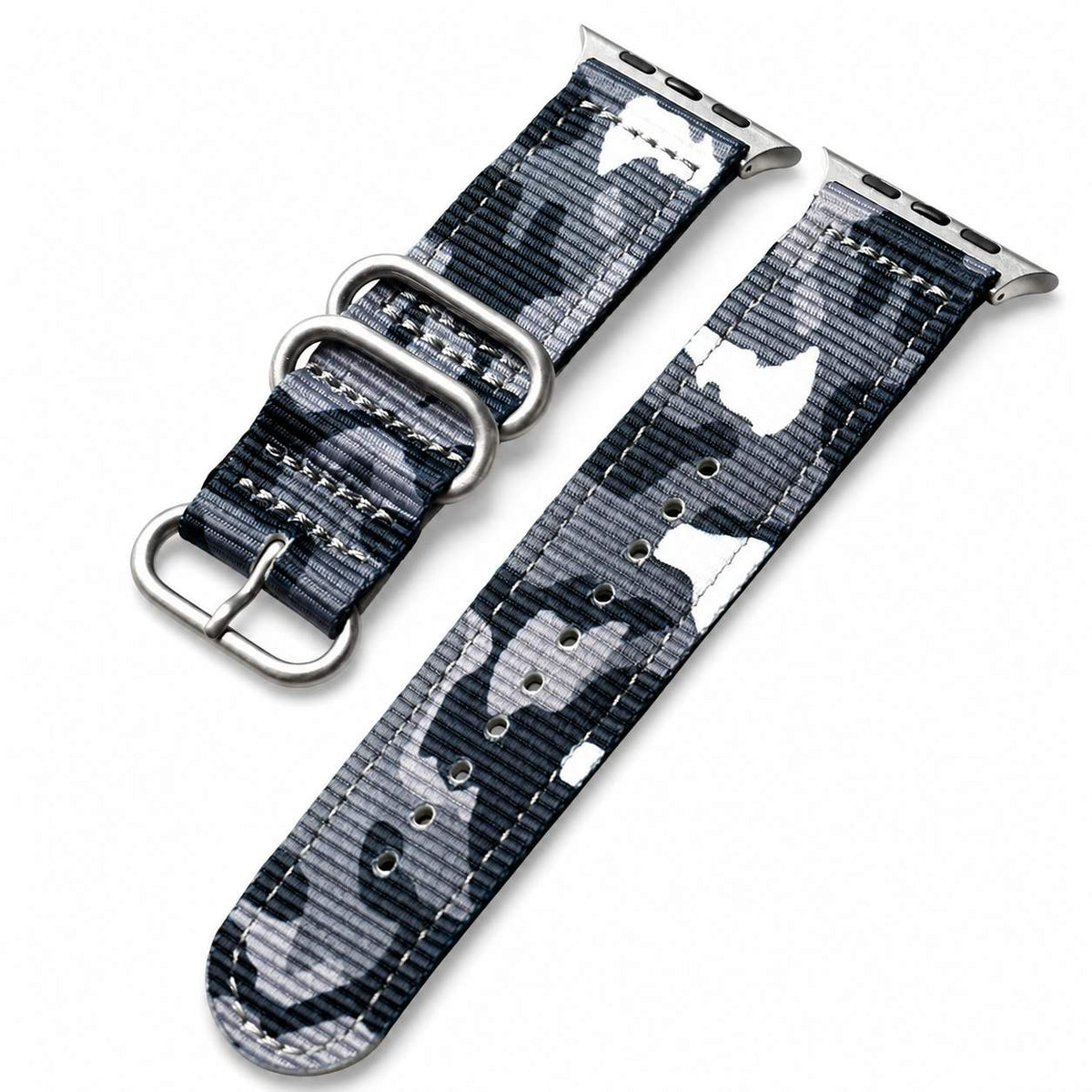 iBandGear Rugged Nylon Tactical Band for Apple Watch – Outdoor Camo Style - White-Silver