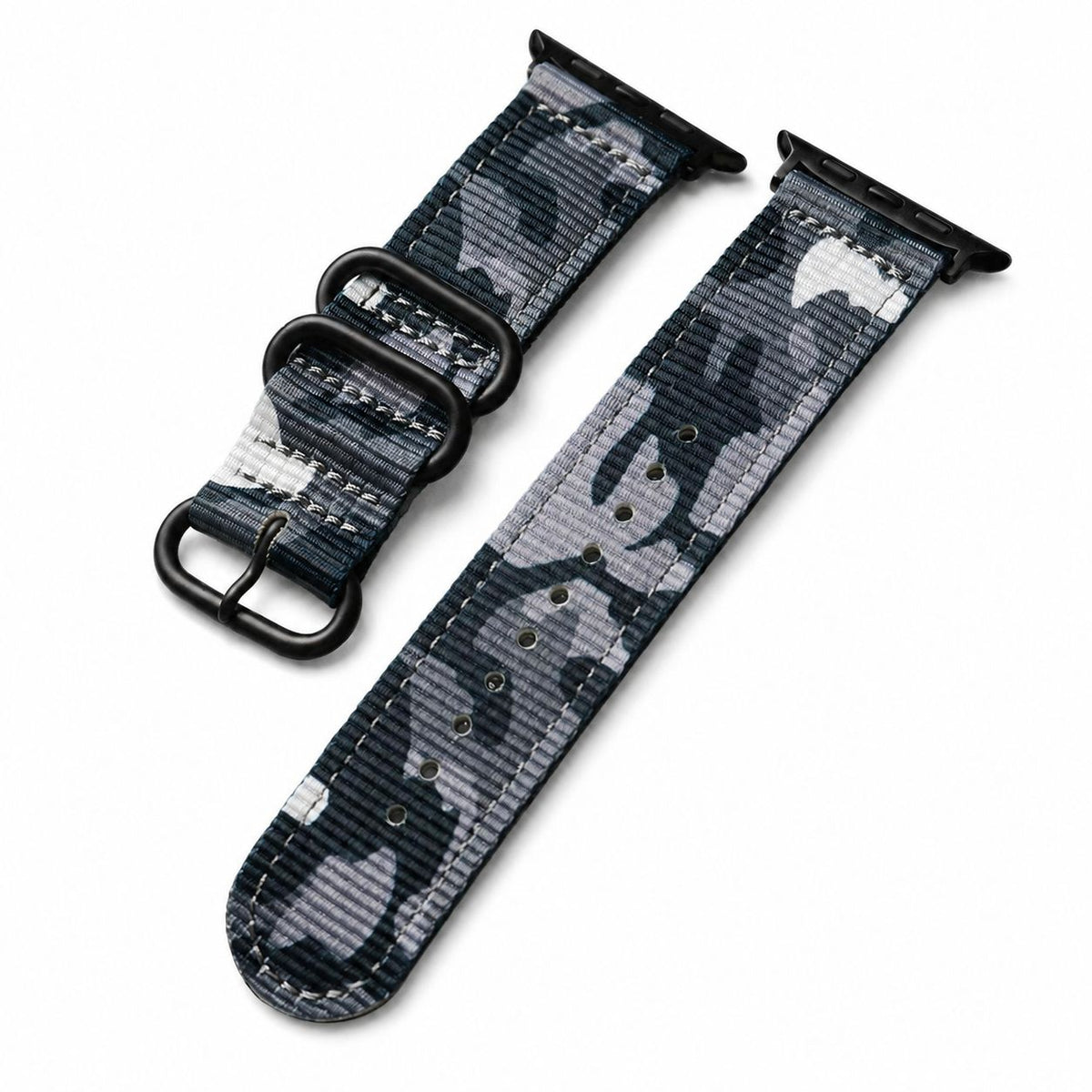 iBandGear Rugged Nylon Tactical Band for Apple Watch – Outdoor Camo Style - White-Black