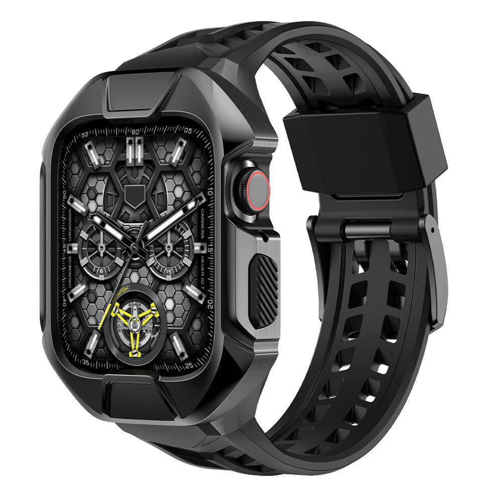 iBandGear Rugged Silicone Band for Apple Watch with Armor Case - Black