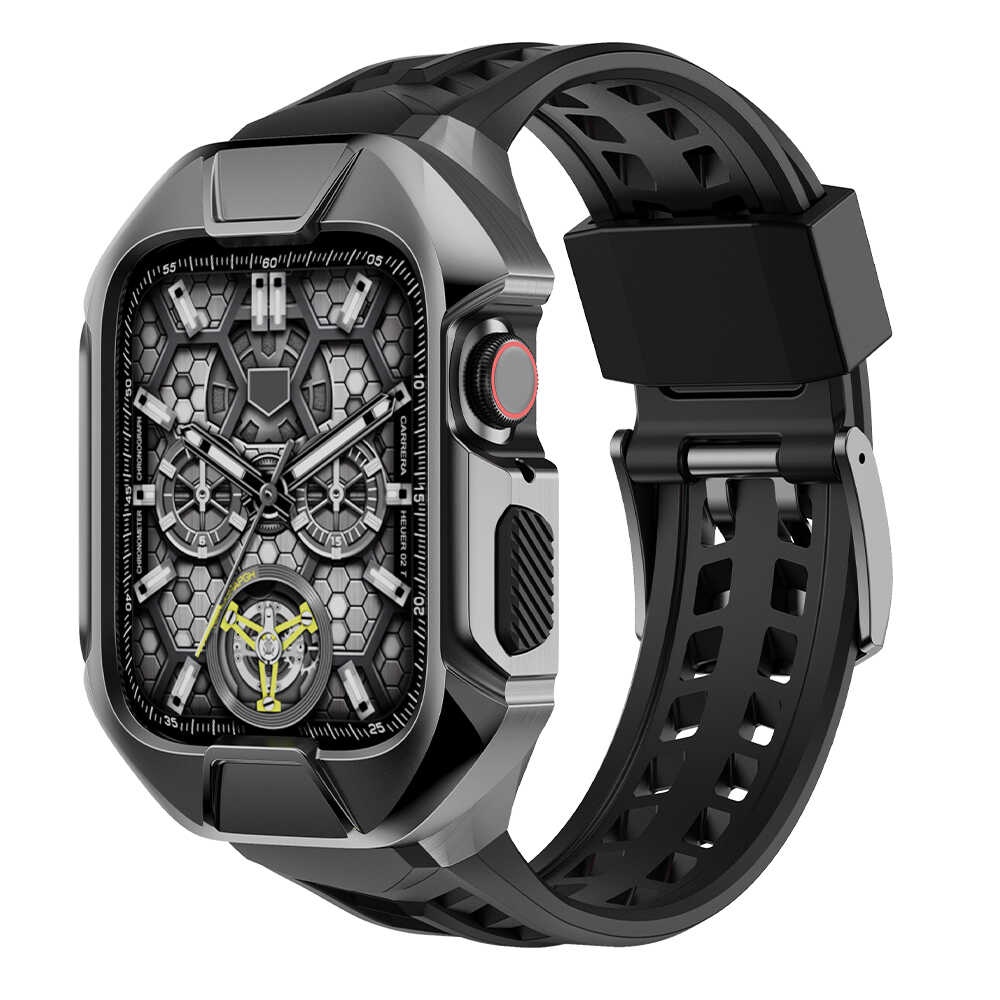 iBandGear Rugged Silicone Band for Apple Watch with Armor Case - Gray