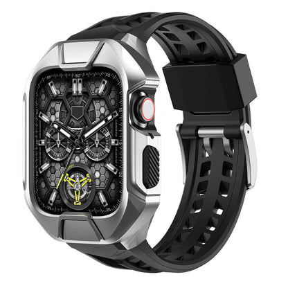 iBandGear Rugged Silicone Band for Apple Watch with Armor Case - Silver
