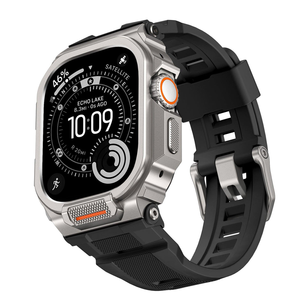 iBandGear Rugged Silicone Band with Metal Case Combo for Apple Watch - Silver / Black