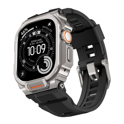 iBandGear Rugged Silicone Band with Metal Case Combo for Apple Watch - Silver / Black
