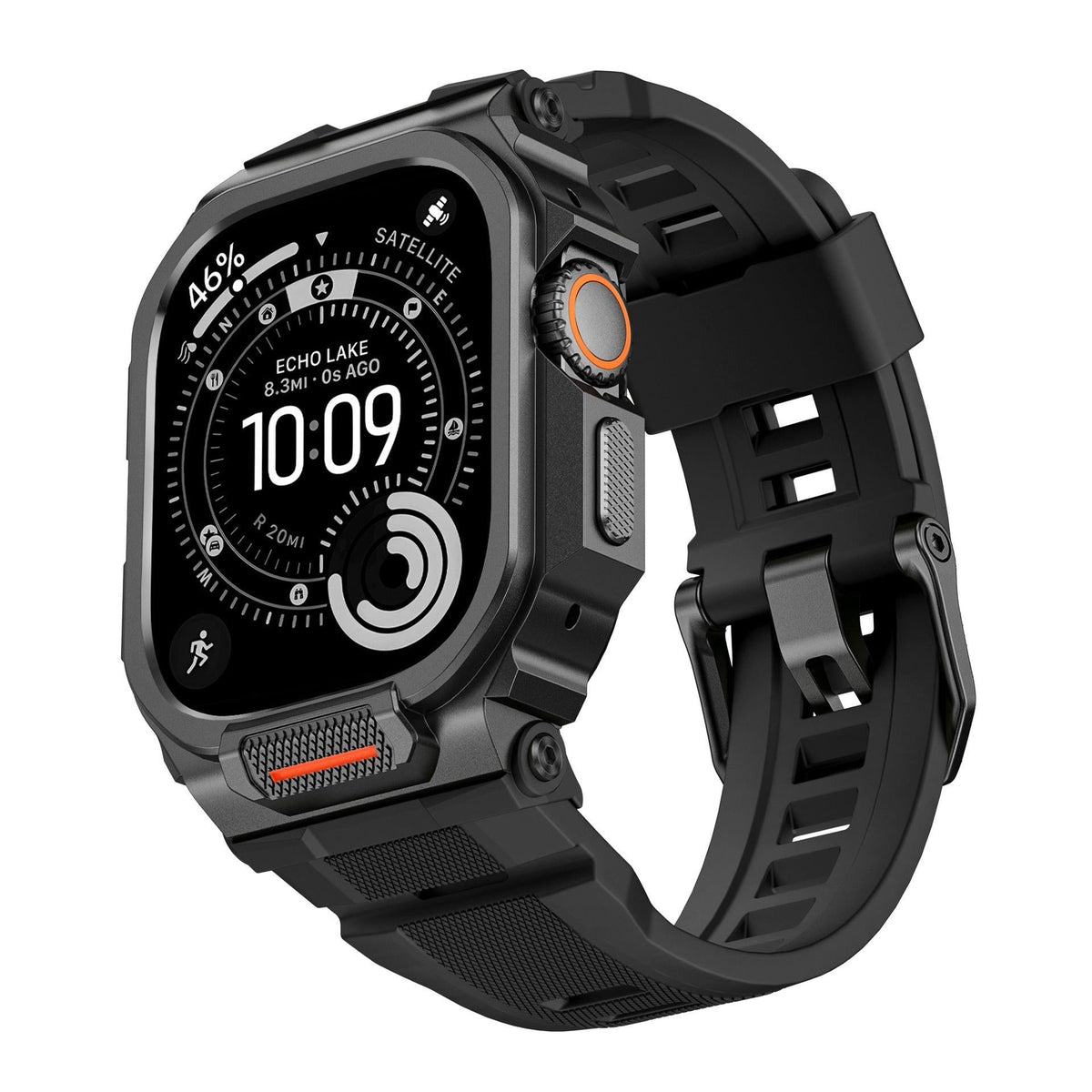 iBandGear Rugged Silicone Band with Metal Case Combo for Apple Watch - Black / Black