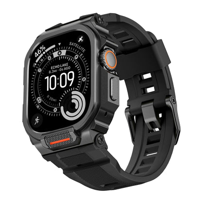 iBandGear Rugged Silicone Band with Metal Case Combo for Apple Watch - Black / Black