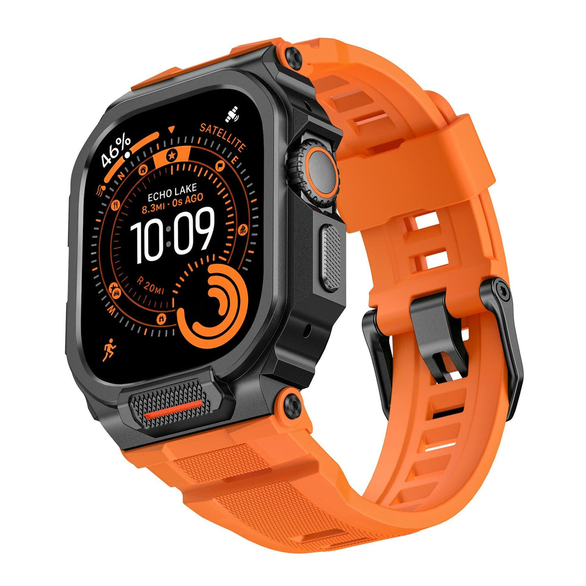 iBandGear Rugged Silicone Band with Metal Case Combo for Apple Watch - Black / Orange