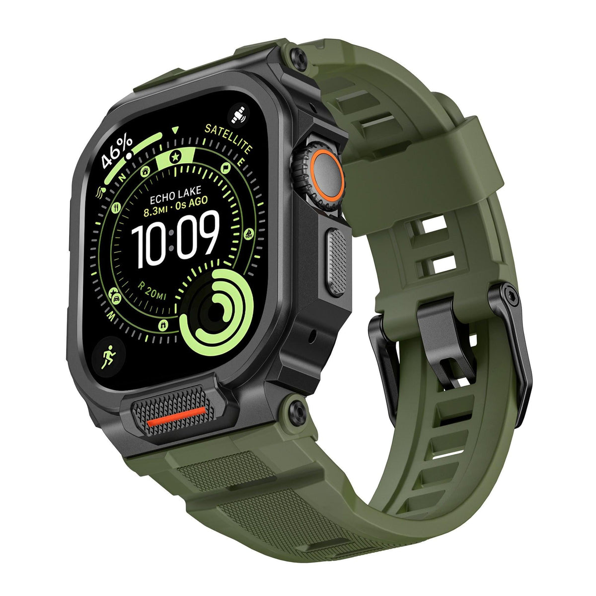 iBandGear Rugged Silicone Band with Metal Case Combo for Apple Watch - Black / Army Green