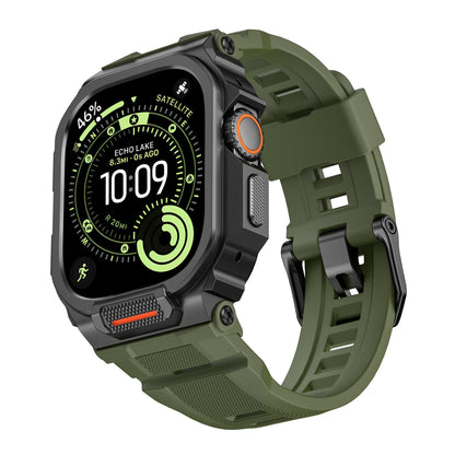 iBandGear Rugged Silicone Band with Metal Case Combo for Apple Watch - Black / Army Green