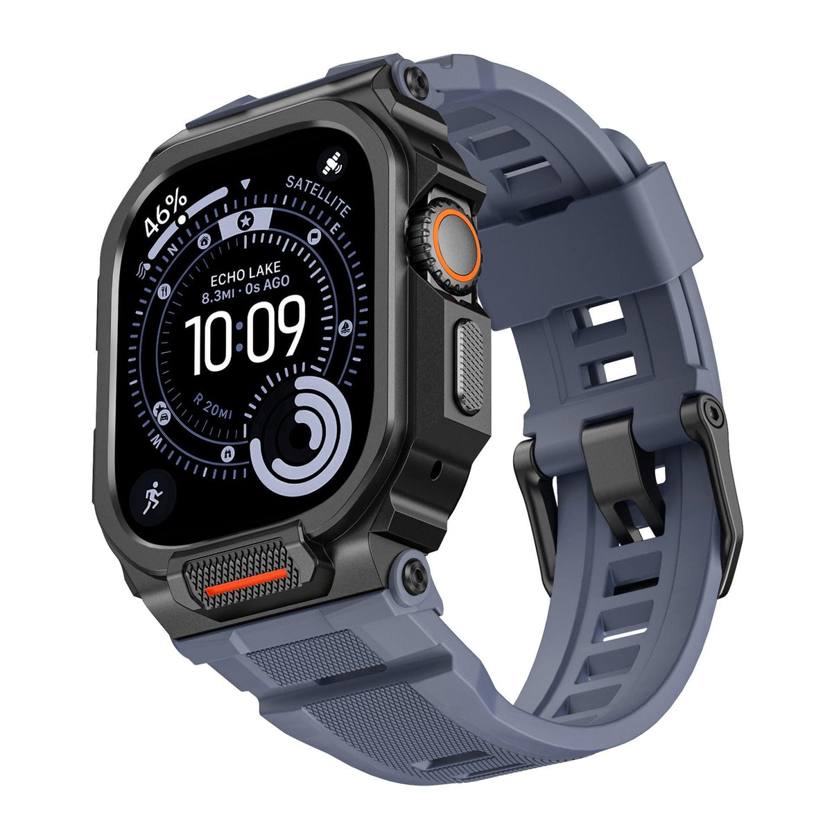 iBandGear Rugged Silicone Band with Metal Case Combo for Apple Watch - Black / Blue-Gray