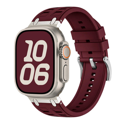 iBandGear Rugged Silicone Sport Band for Apple Watch with Metal Connectors - Wine Red