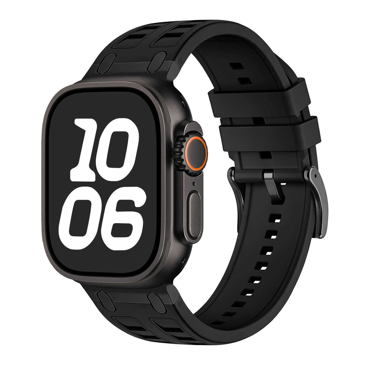iBandGear Rugged Silicone Sport Band for Apple Watch with Metal Connectors - Black