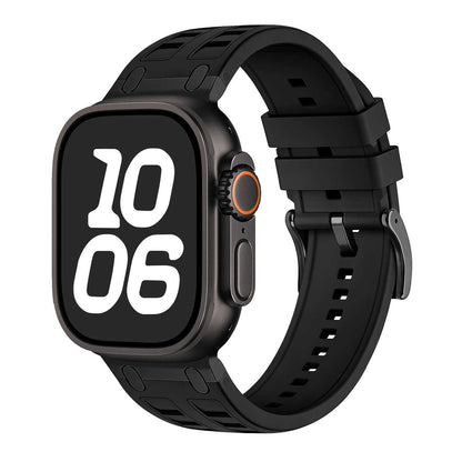 iBandGear Rugged Silicone Sport Band for Apple Watch with Metal Connectors - Black