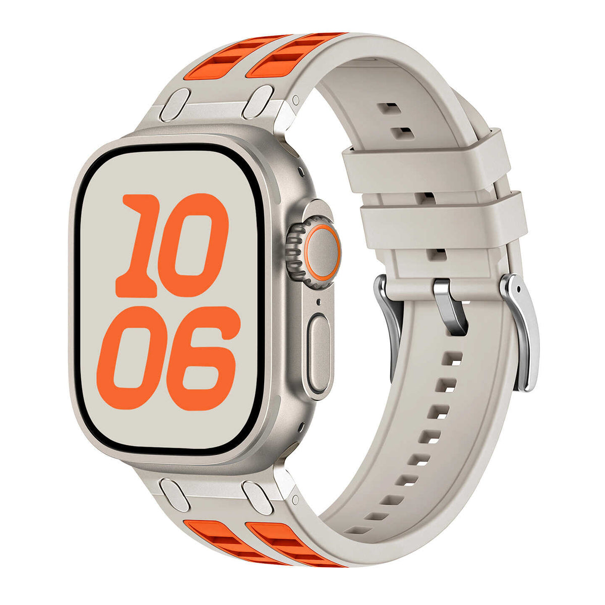 iBandGear Rugged Silicone Sport Band for Apple Watch with Metal Connectors - Starlight-Orange
