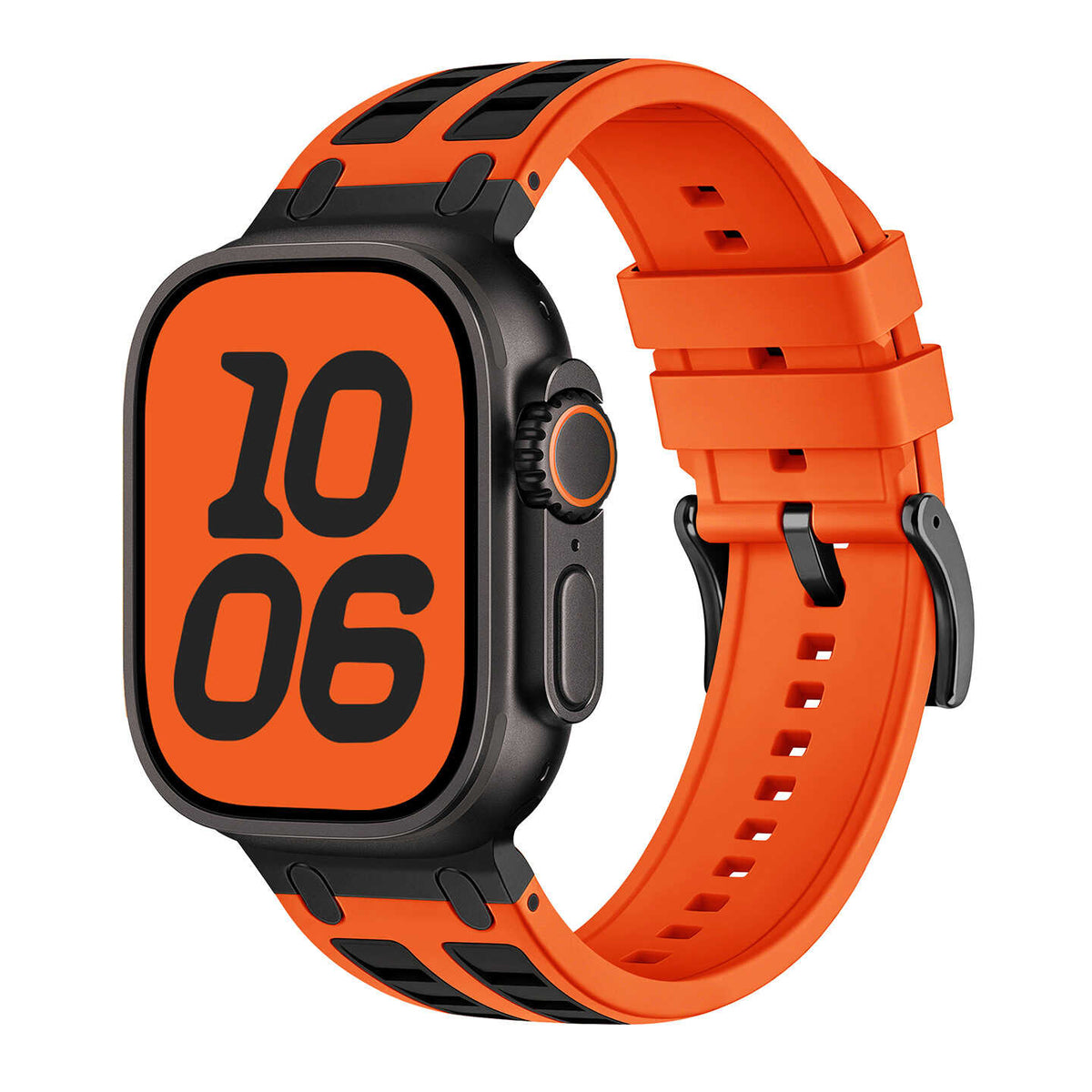 iBandGear Rugged Silicone Sport Band for Apple Watch with Metal Connectors - Orange-Black