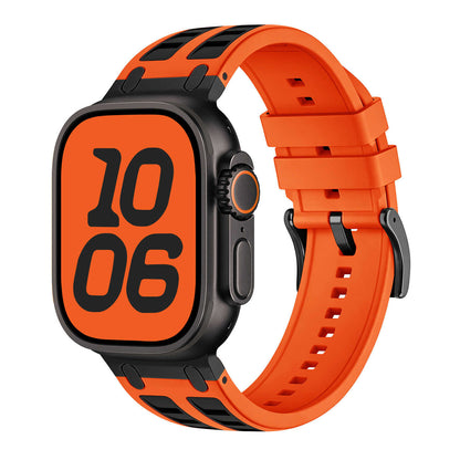 iBandGear Rugged Silicone Sport Band for Apple Watch with Metal Connectors - Orange-Black