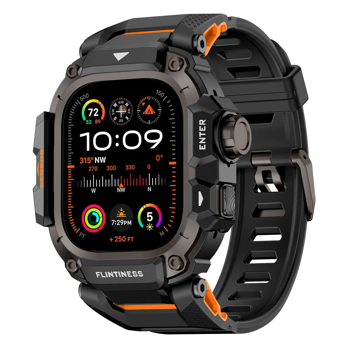 iBandGear Rugged TPU Metal Band for Apple Watch - Black-Orange