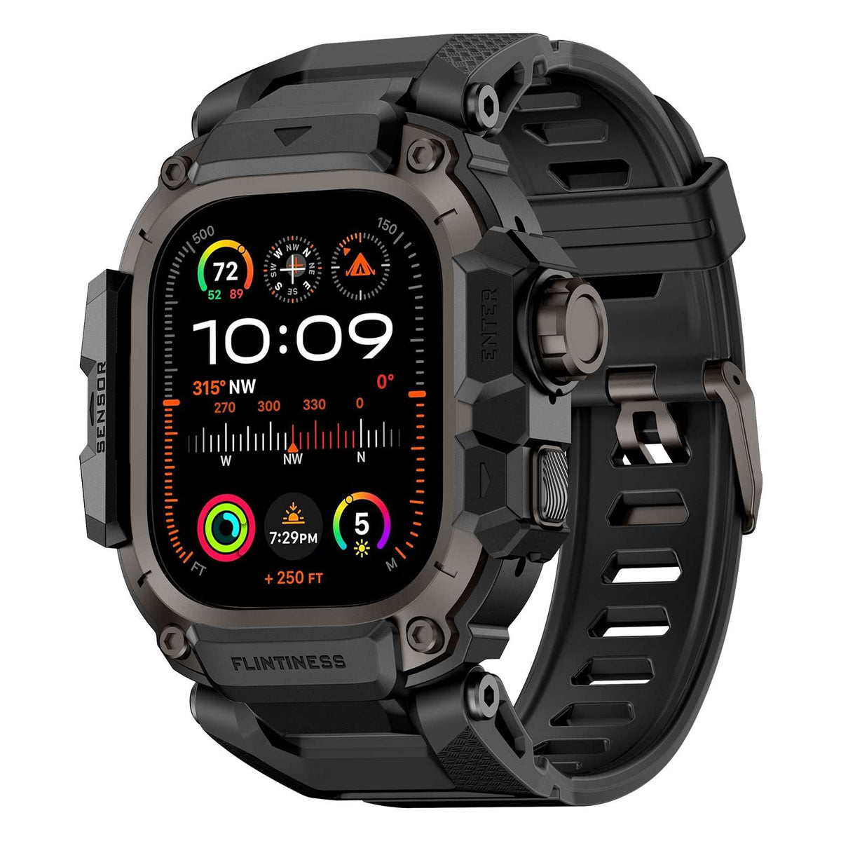 iBandGear Rugged TPU Metal Band for Apple Watch - Black