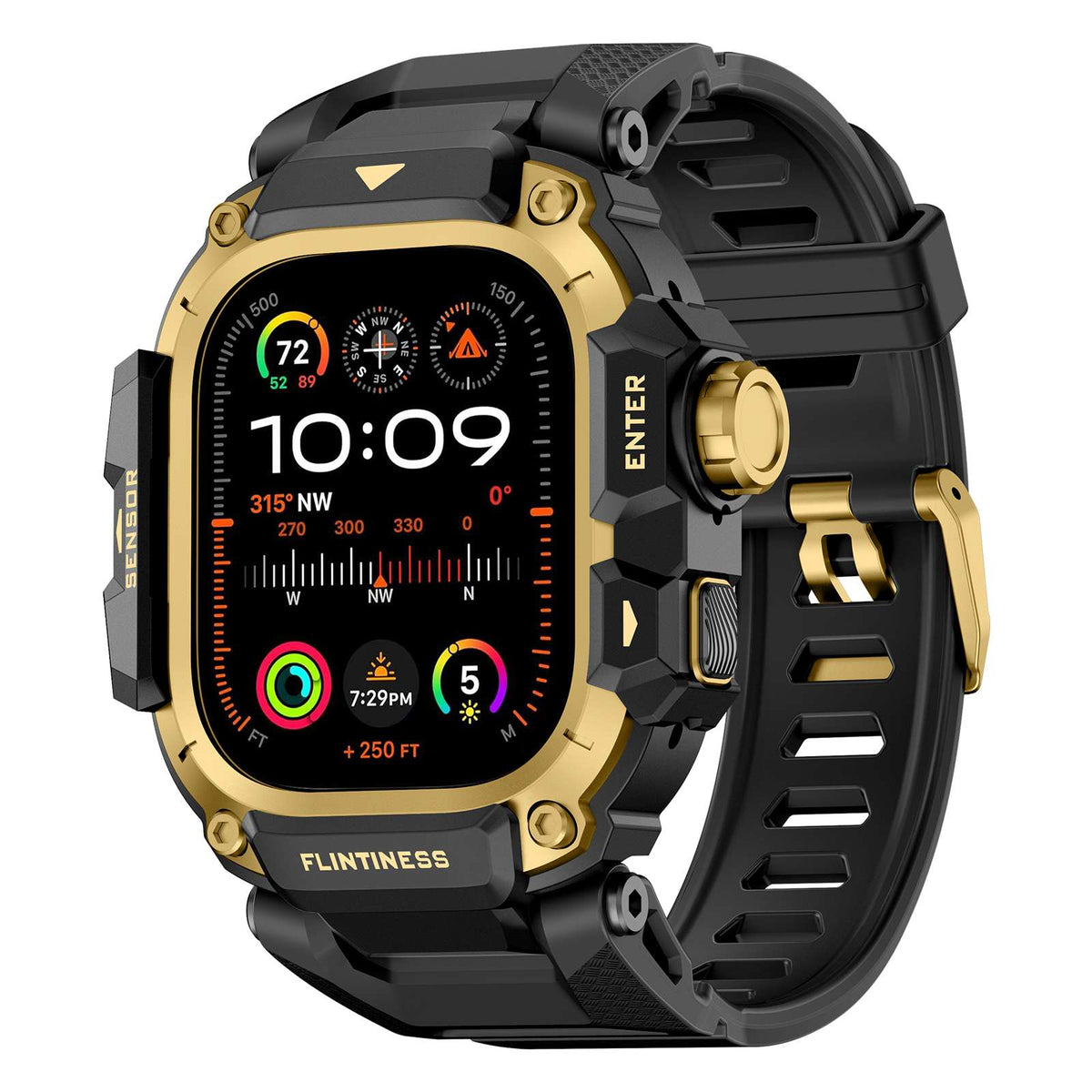 iBandGear Rugged TPU Metal Band for Apple Watch - Black-Gold