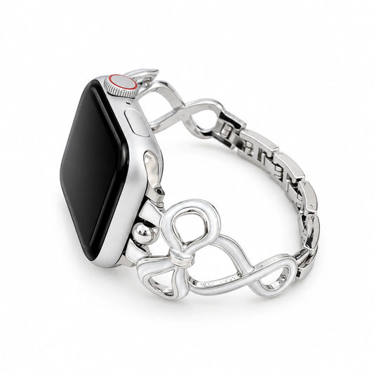 iBandGear Sculpted Bow Bracelet Band for Apple Watch - Silver-White