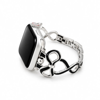 iBandGear Sculpted Bow Bracelet Band for Apple Watch - Silver-Black