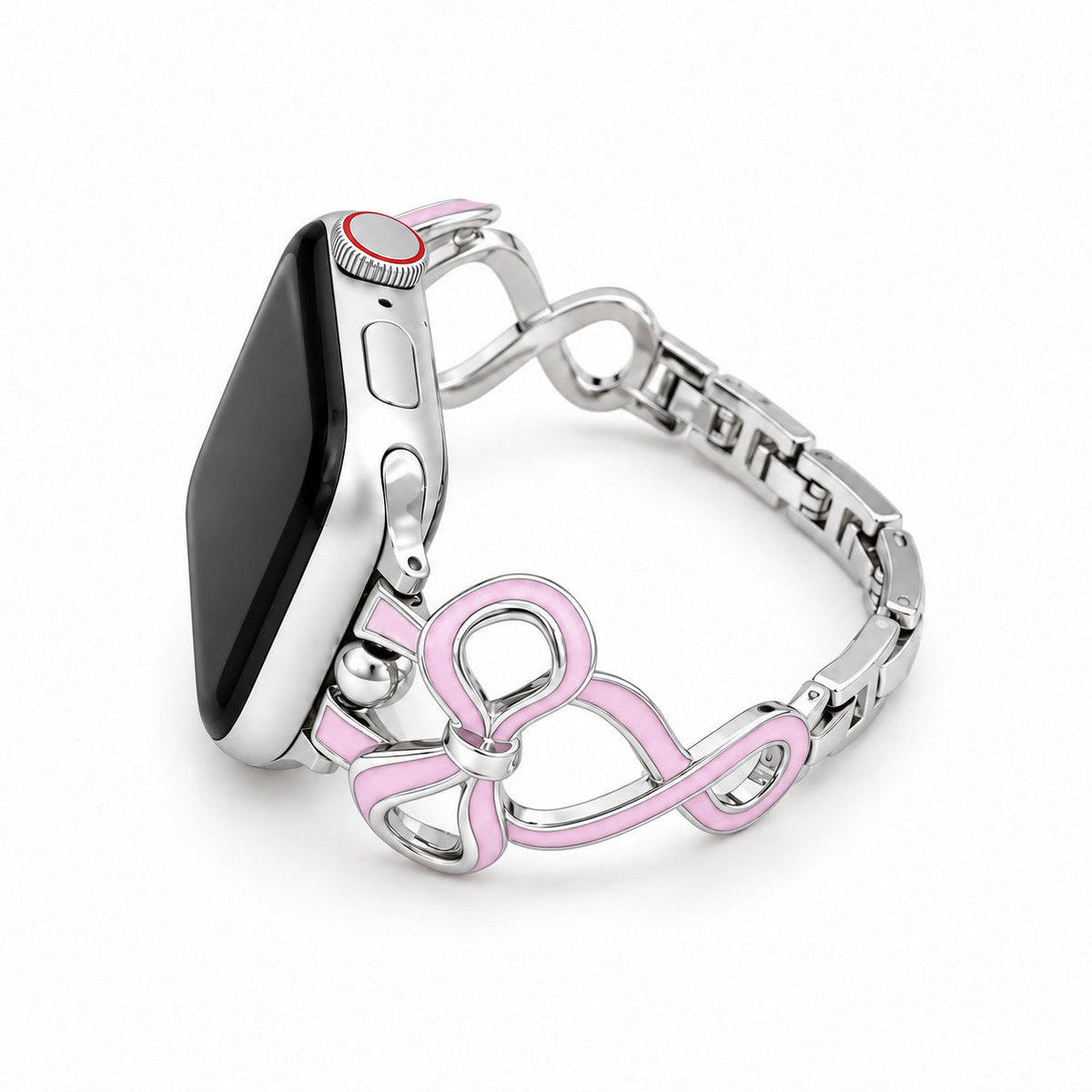 iBandGear Sculpted Bow Bracelet Band for Apple Watch - Silver-Pink