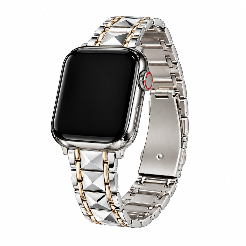 iBandGear Sculpted Pyramid Metal Band for Apple Watch - Silver - Gold