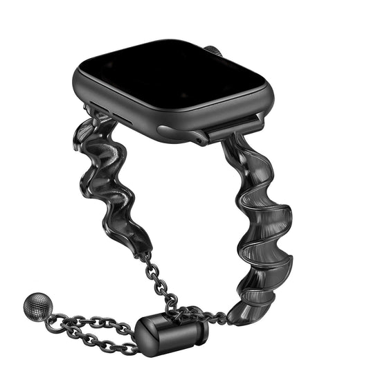 iBandGear Sculpted Wave Metal Band for Apple Watch Elegant Bracelet Strap - Black