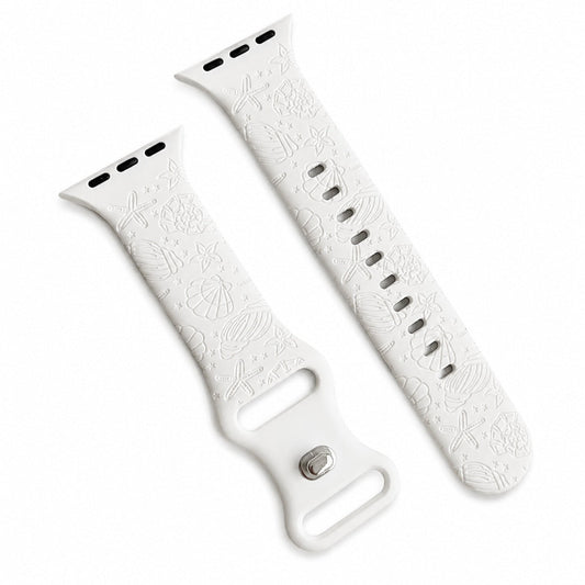 iBandGear Seashell & Starfish Engraved Silicone Band for Apple Watch - White