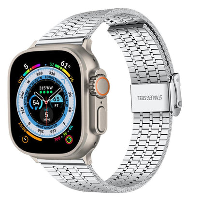 iBandGear Seven-Bead Stainless Steel Band with Double Safety Clasp for Apple Watch - Silver