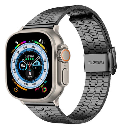 iBandGear Seven-Bead Stainless Steel Band with Double Safety Clasp for Apple Watch - Black