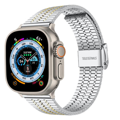 iBandGear Seven-Bead Stainless Steel Band with Double Safety Clasp for Apple Watch - Silver-Gold
